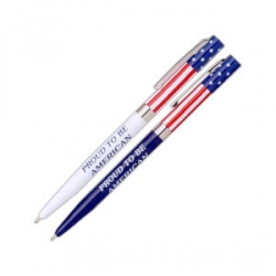 Twist action ballpoint pen with flag motif